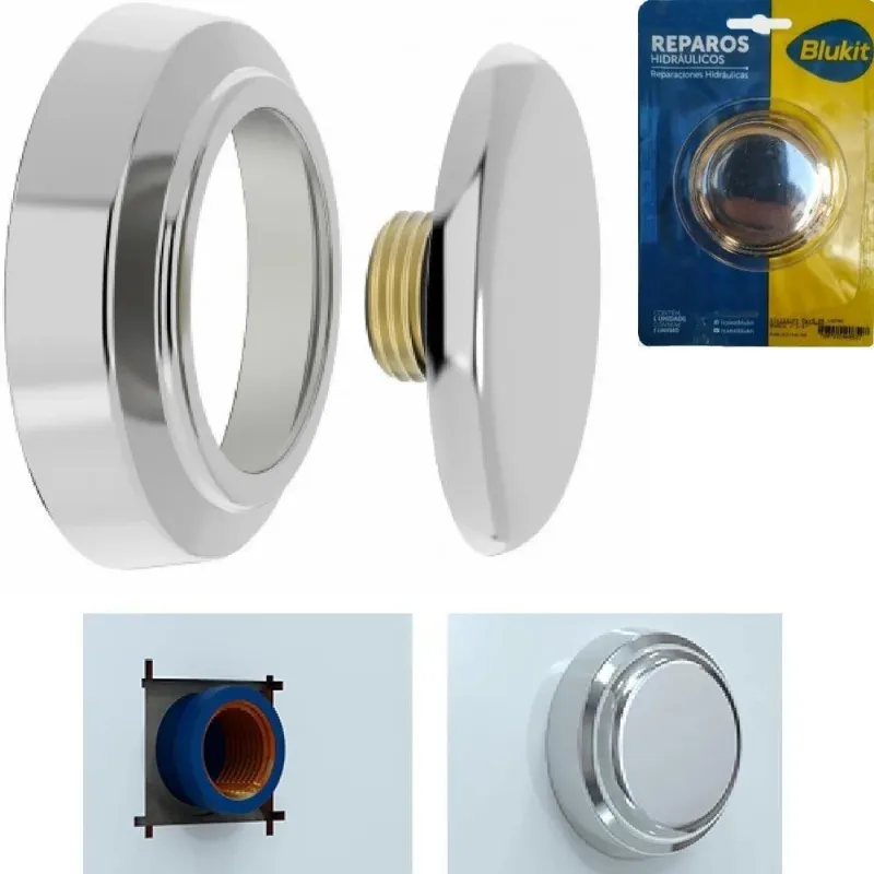 10x Acabamento Plug De Latão Com Canopla Cromada Rosca 1/2 B