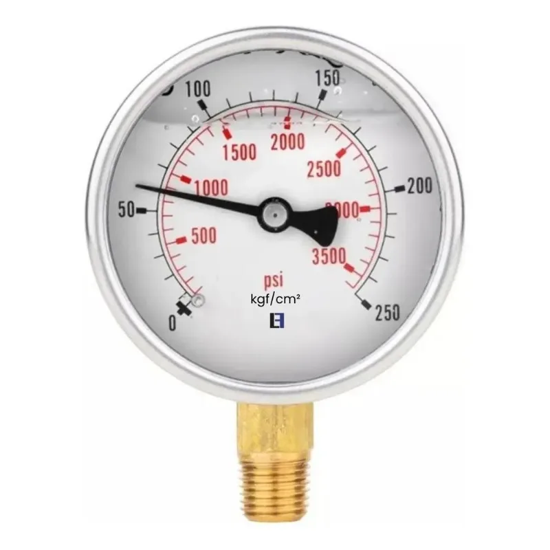 Manômetro Inox Glicerina 0-250 Bar Vertical 1/4 Visor 63mm