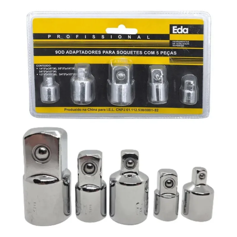 Jogo Kit Adaptador Soquete Catraca 5 Pcs 1/4 3/8 1/2 3/4