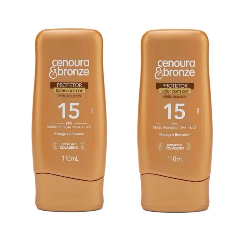 Kit 2 Protetor Solar FPS15 Cenoura & Bronze Com Cor 110ml