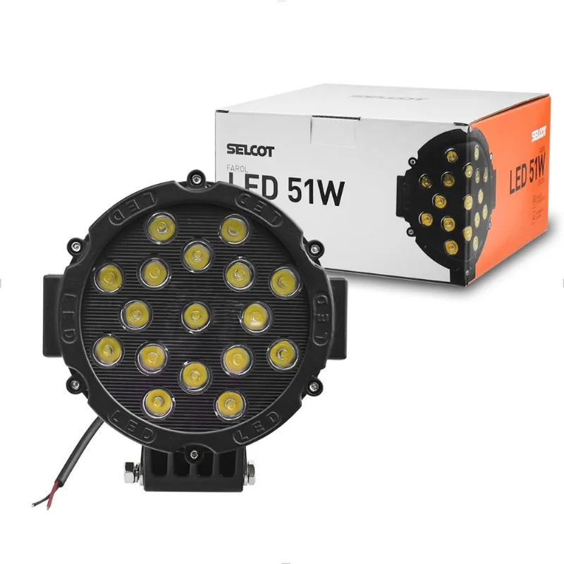 Farol Auxiliar 17 LEDs Redondo 12V 24V 51W Universal Branco 6000K Selcot