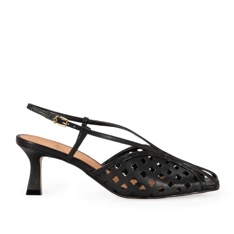Scarpin Slingback Couro Vazado Preto 36