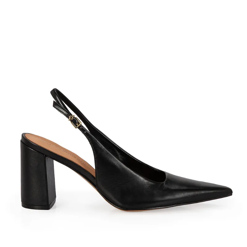 Scarpin Slingback Couro Salto Bloco Preto 34