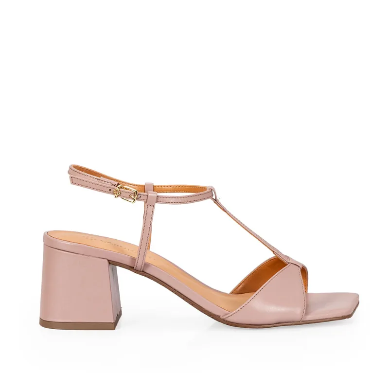 Sandália Salto Bloco Couro Rosa Mocha 37