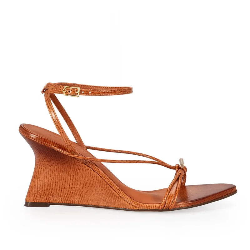 Sandália Salto Anabela Couro Caramelo 37