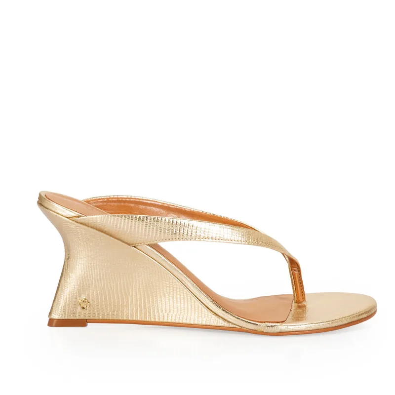 Mule Couro Lezard Dourada 35