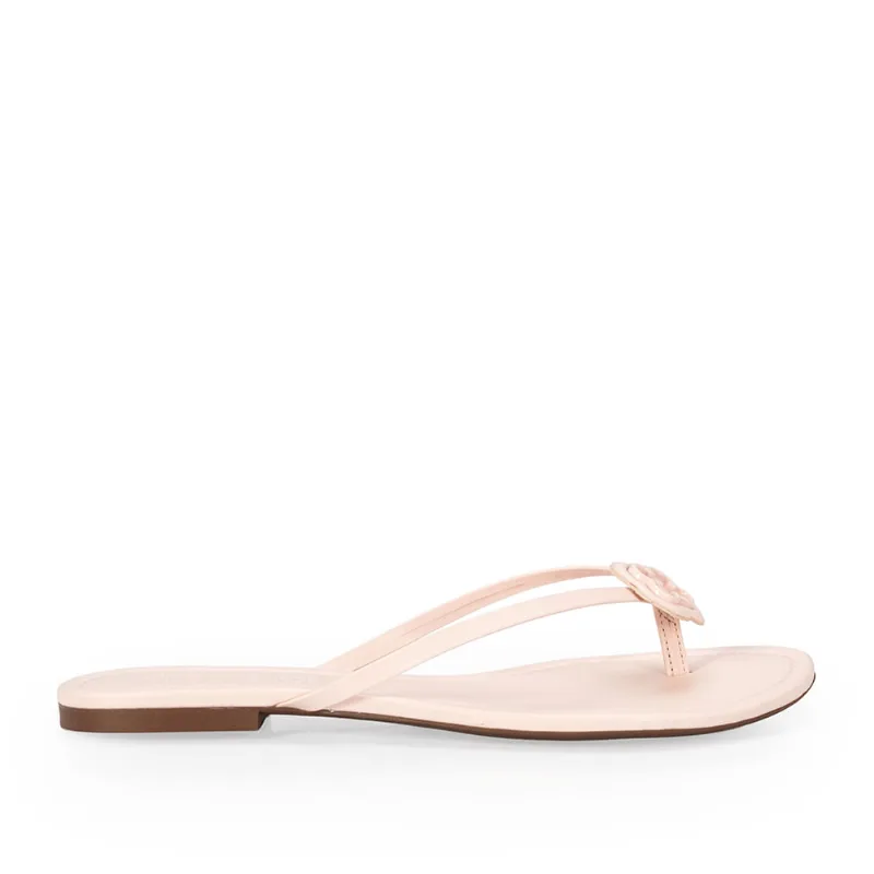 Chinelo Rasteiro Couro Rosa Peônia 39