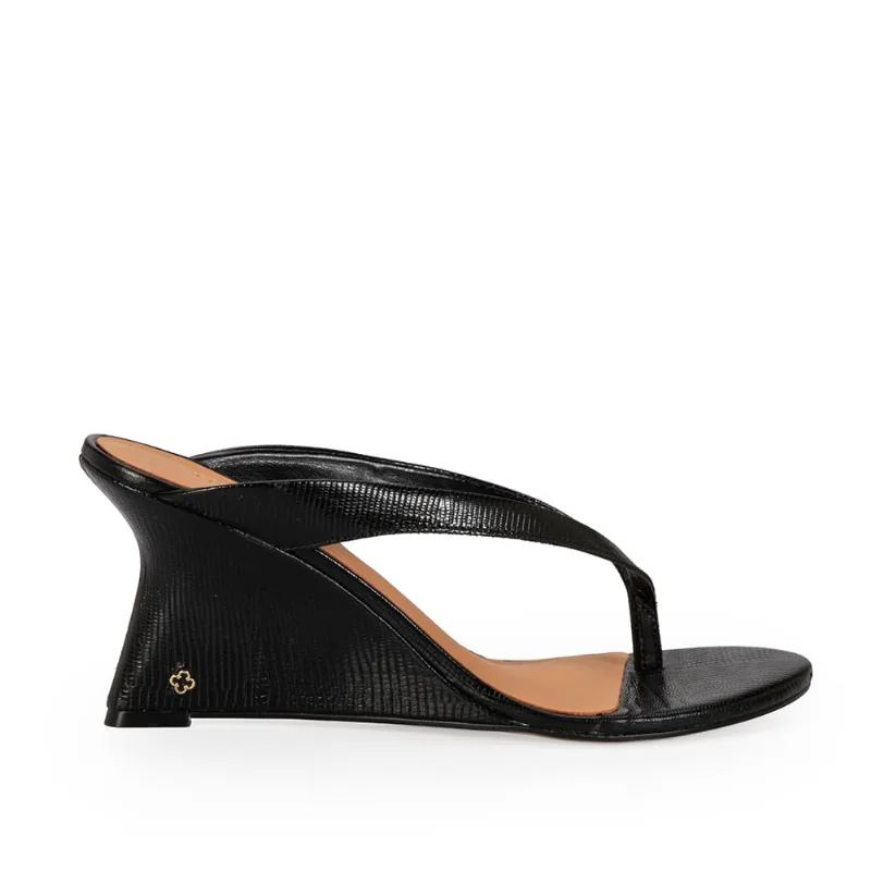 Mule Couro Lezard Preta 38