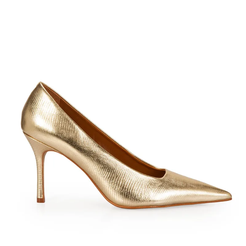 Scarpin Salto Alto Couro Metalizado Dourado 39