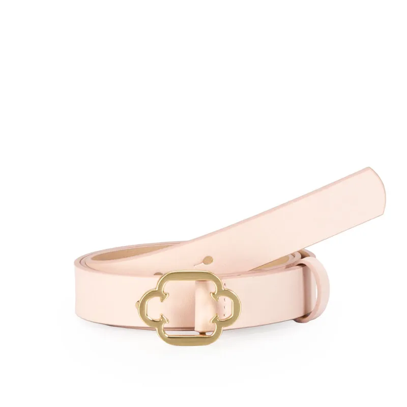 Cinto Couro Rosa Peônia Fivela Dourada 95