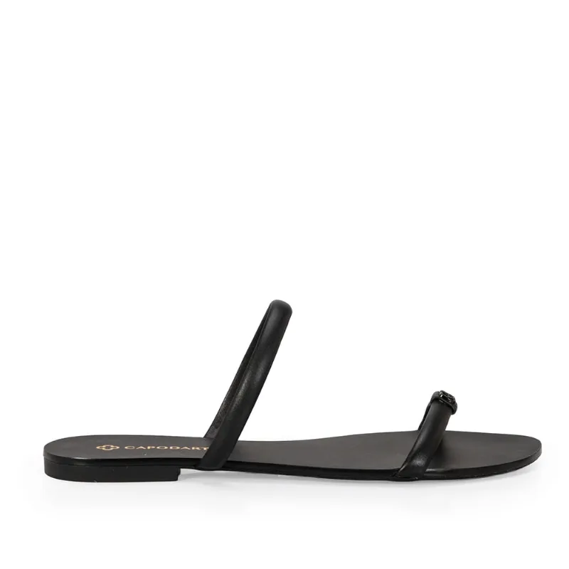 Chinelo Rasteiro Couro Preto 37