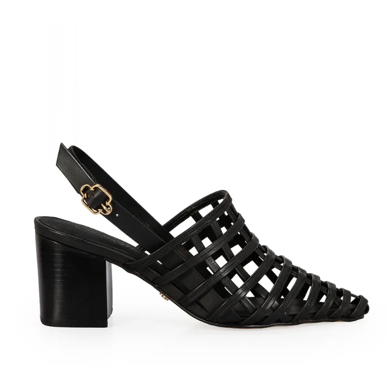 Scarpin Slingback Couro Tramado Preto 34