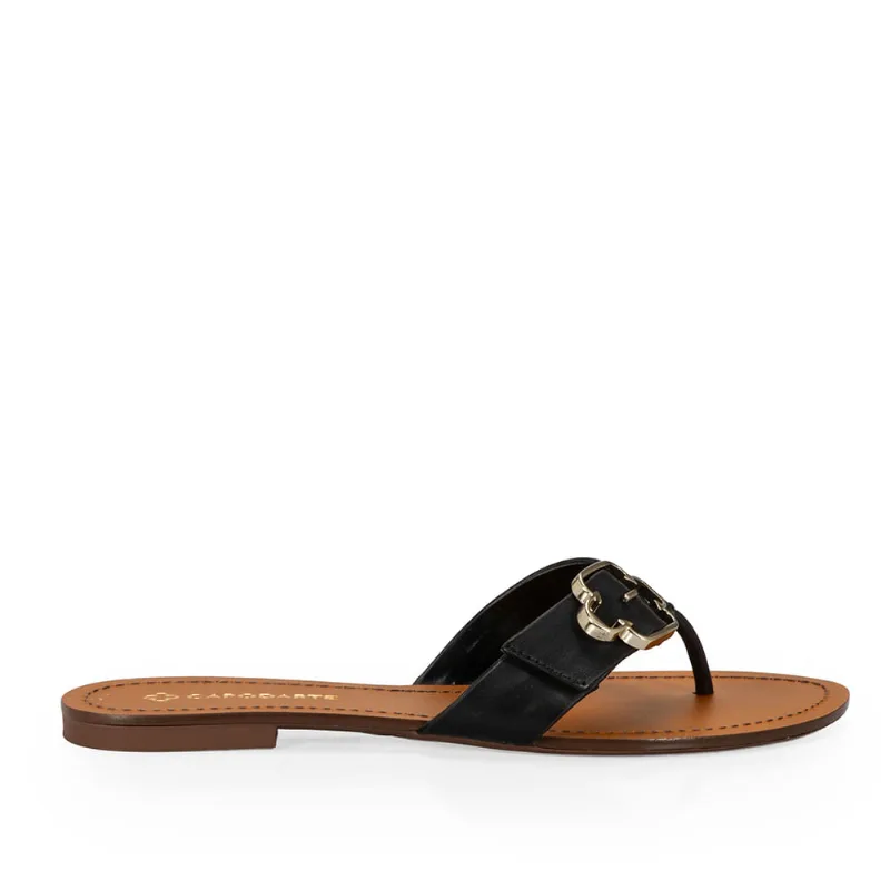 Chinelo Rasteiro Couro Preto 35