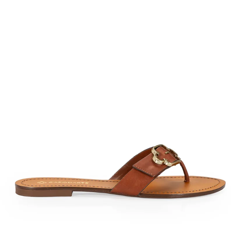 Chinelo Rasteiro Couro Marrom 40