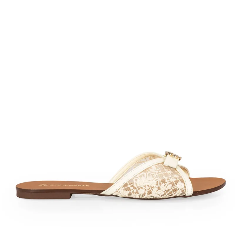 Chinelo Rasteiro Couro Tela Amarelo Camomila 39