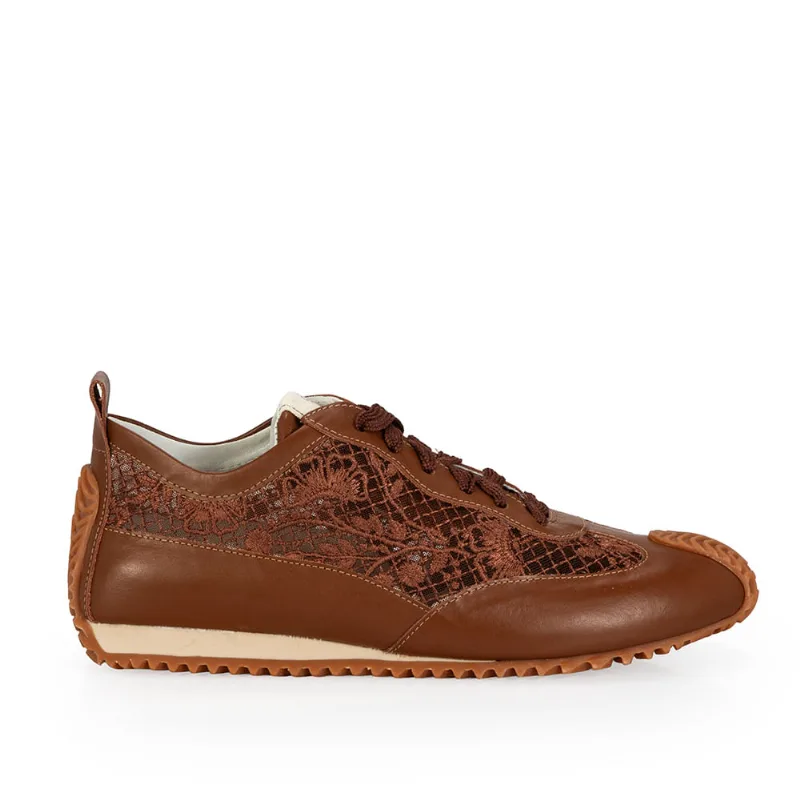 Tênis Sneakers Couro Tela Marrom Mogno 37