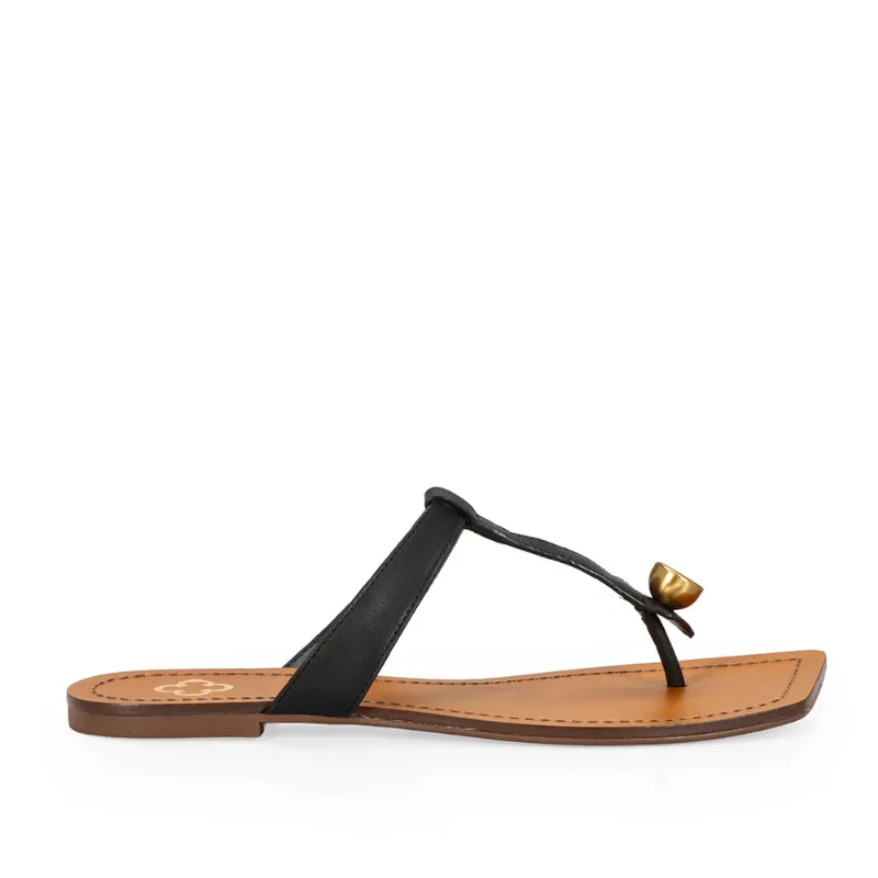 Chinelo Rasteiro Bico Quadrado Couro Preto 36