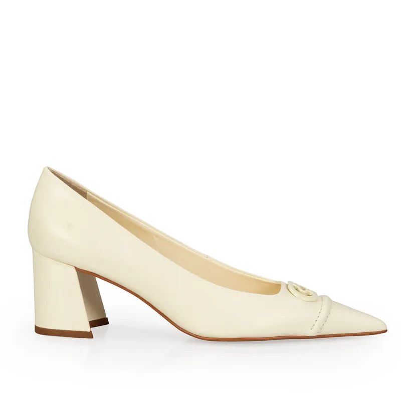 Scarpin Salto Médio Couro Amarelo Camomila 35