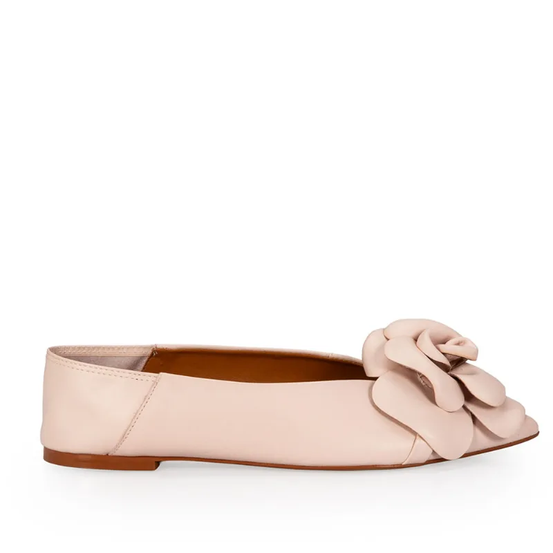 Sapatilha Detalhe Flor Couro Rosa Peônia 37