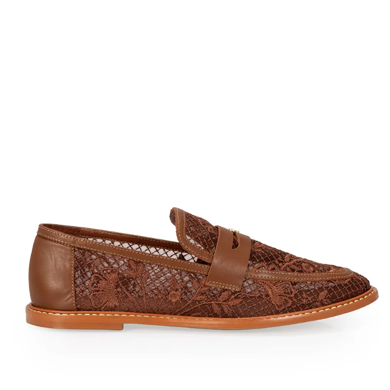 Loafer Mocassim Couro Tela Marrom 36