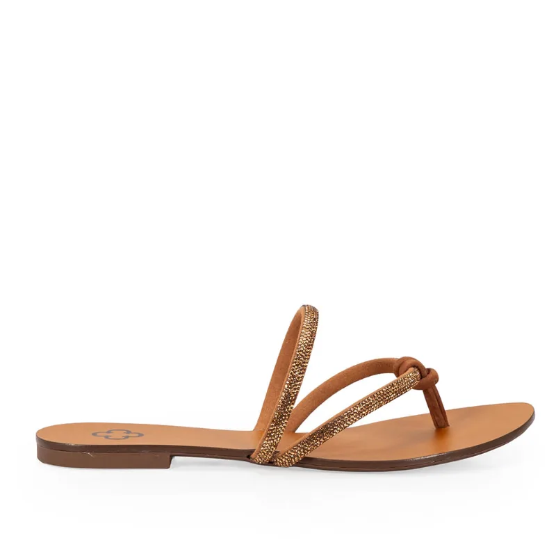 Chinelo Rasteiro Tiras Couro Nobuck Marrom 34
