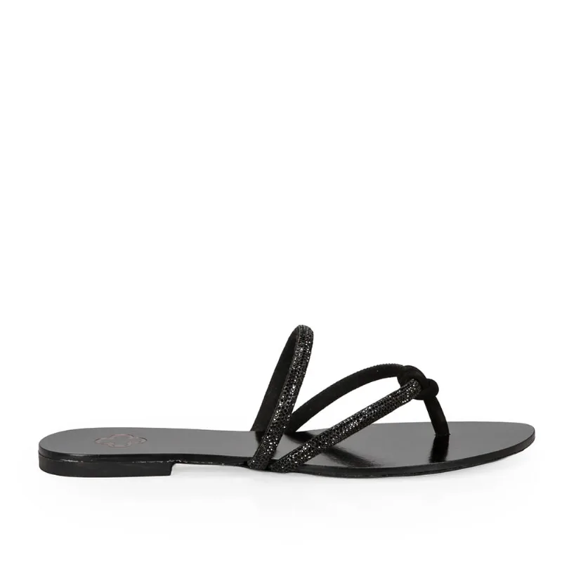 Chinelo Rasteiro Tiras Couro Nobuck Preto 35