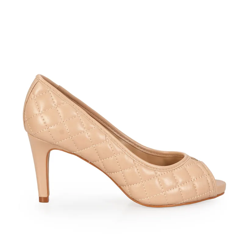 Peep Toe Couro Matelassê Nude Seda 35