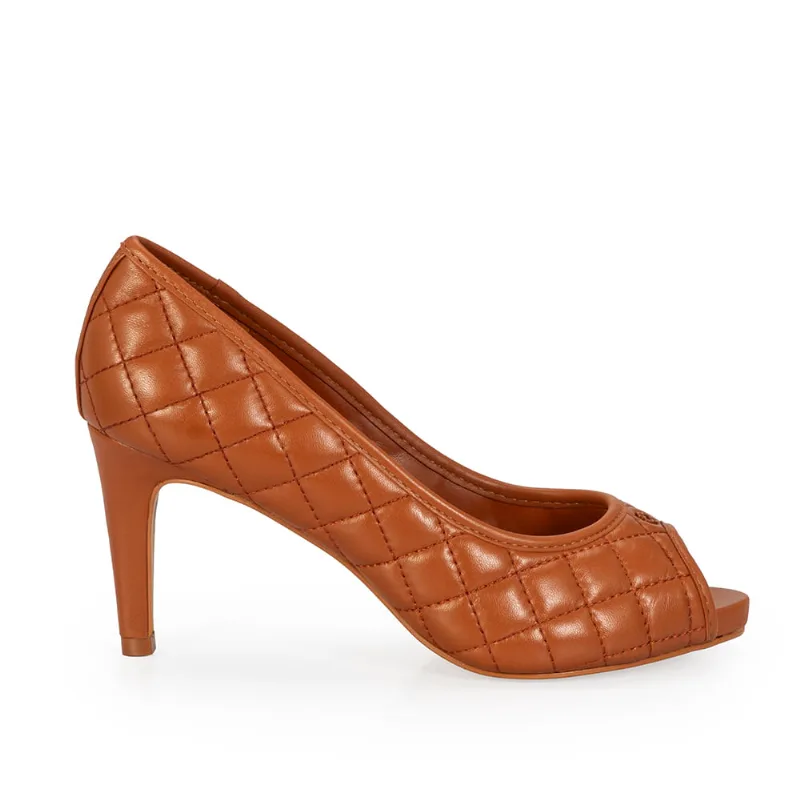 Peep Toe Couro Matelassê Caramelo 37 - CAPODARTE
