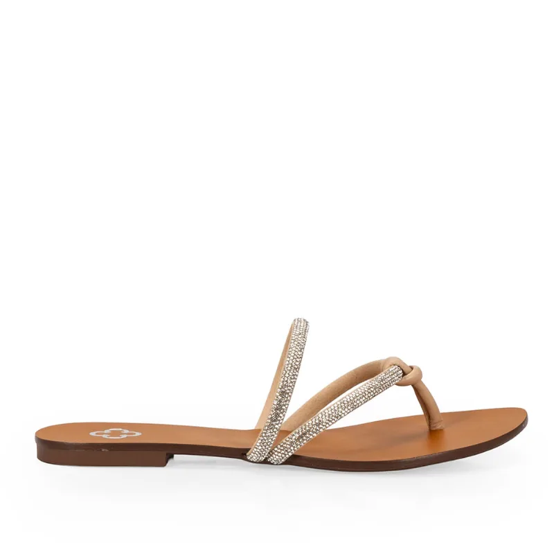 Chinelo Rasteiro Tiras Couro Nude Seda 37