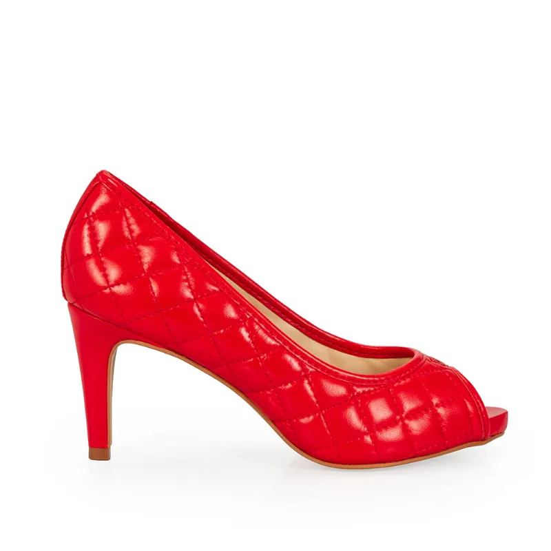 Peep Toe Couro Matelassê vermelho Papoula 34