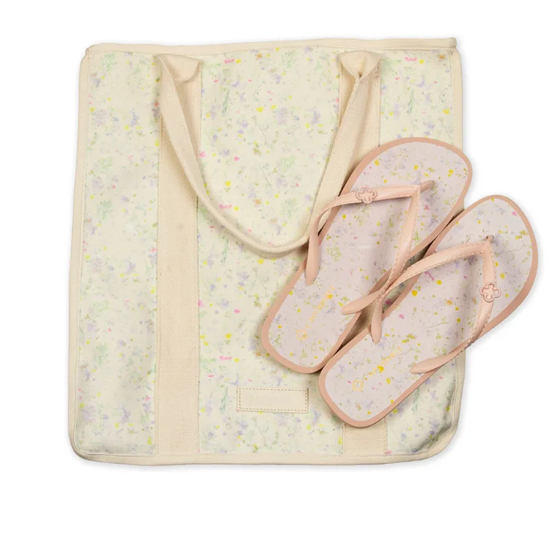 Chinelo de Dedo Rosa Peônia + Bolsa Estampa Floral 33.34