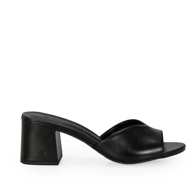 Mule Salto Bloco Couro Preta 36