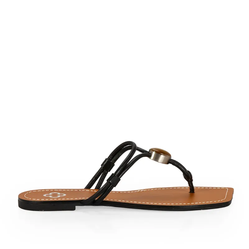 Chinelo Rasteiro Couro Preto 34