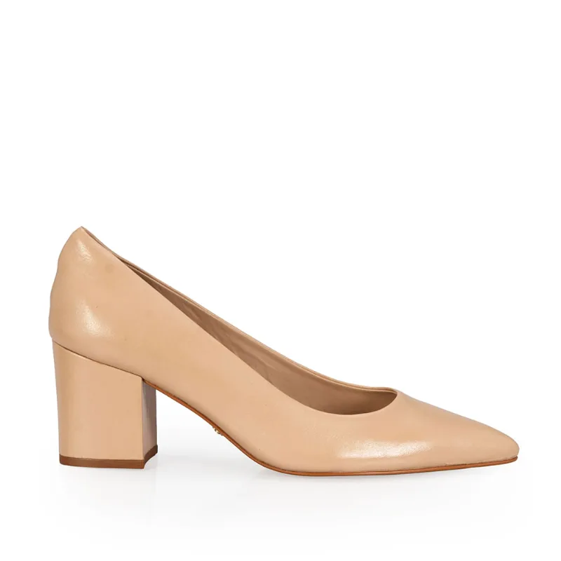 Scarpin Salto Bloco Couro Nude Seda 35