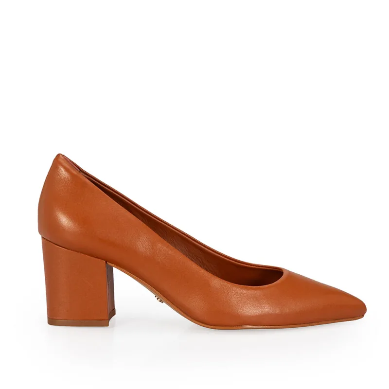 Scarpin Salto Bloco Couro Caramelo 39