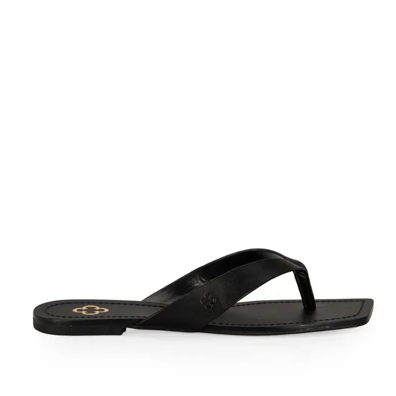 Chinelo Rasteiro Bico Quadrado Couro Preto 33