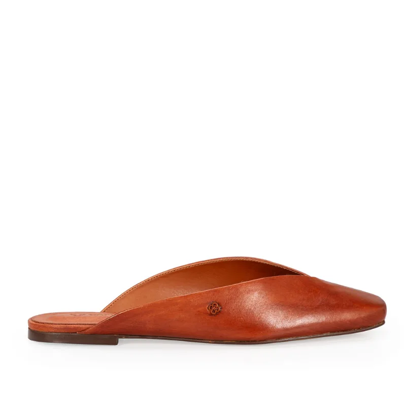 Mule Couro Bico Quadrado Caramelo 38