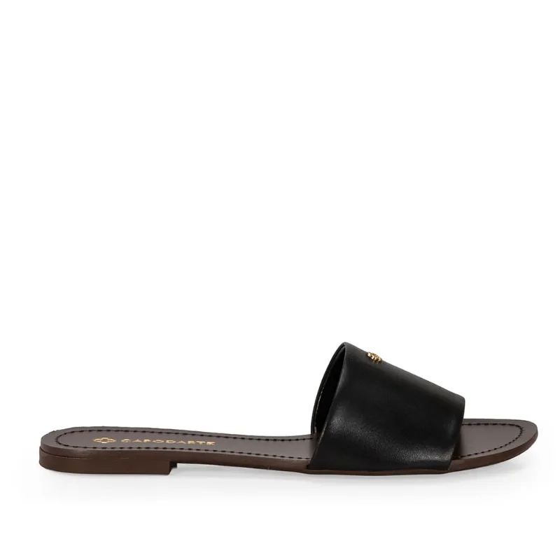 Chinelo Rasteiro Couro Preto 35