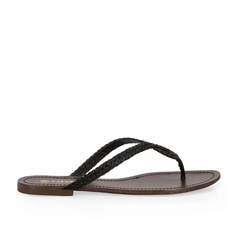 Chinelo Preto Couro Trançado Rasteiro 34