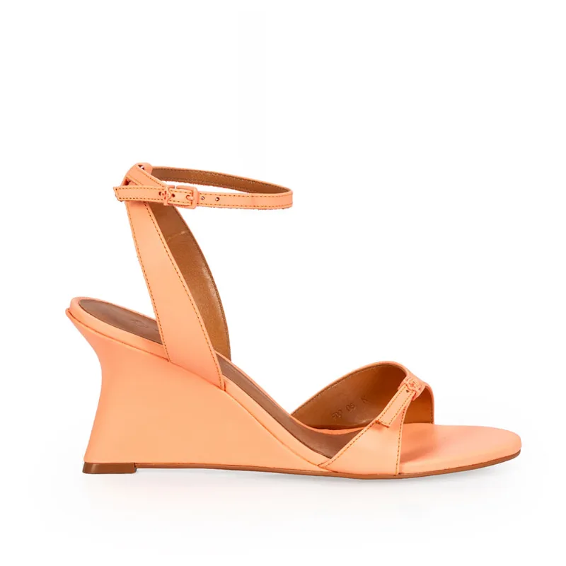 Sandália Salto Anabela Couro Coral 33