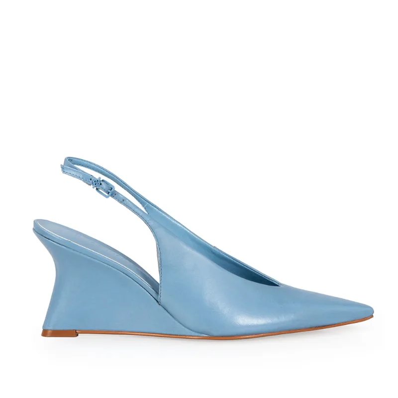 Scarpin Salto Alto Anabela Couro Azul Cielo 40