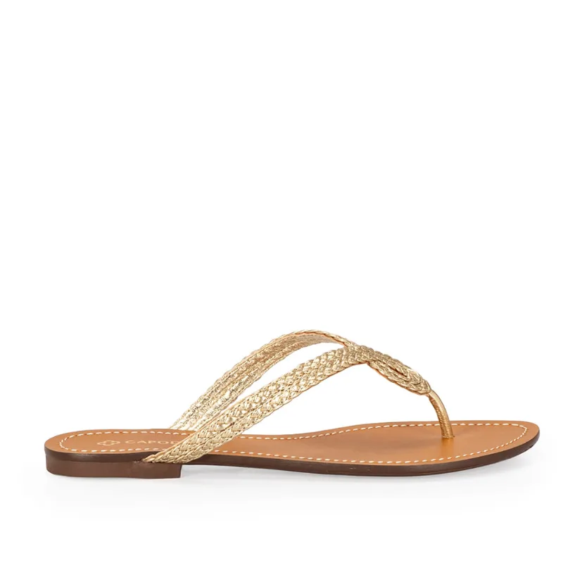 Chinelo Dourado Couro Trançado Rasteiro 40