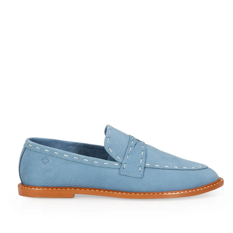 Loafer Mocassim Couro Nobuck Azul Cielo 40