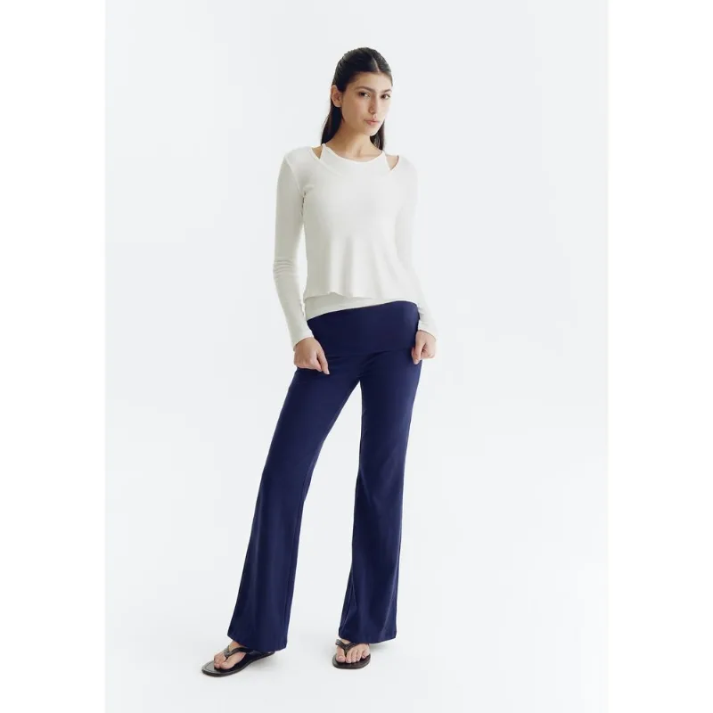 Calça Flare Feminina Cintura Média - Azul P