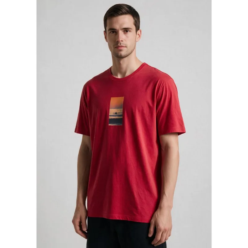 Camiseta Masculina Manga Curta Com Estampa - Vermelho XG