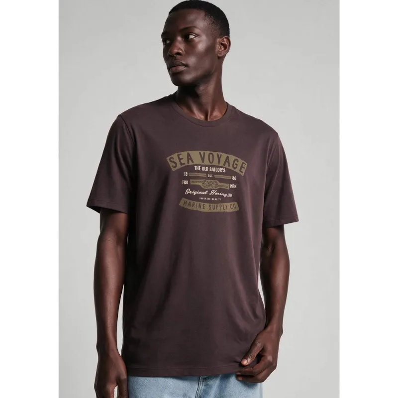Camiseta Masculina Manga Curta Com Estampa - Marrom XXG