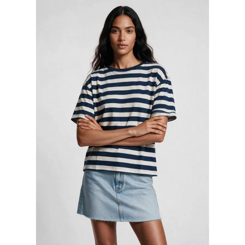 Camiseta Feminina Fio Tinto Listrada - Azul XG