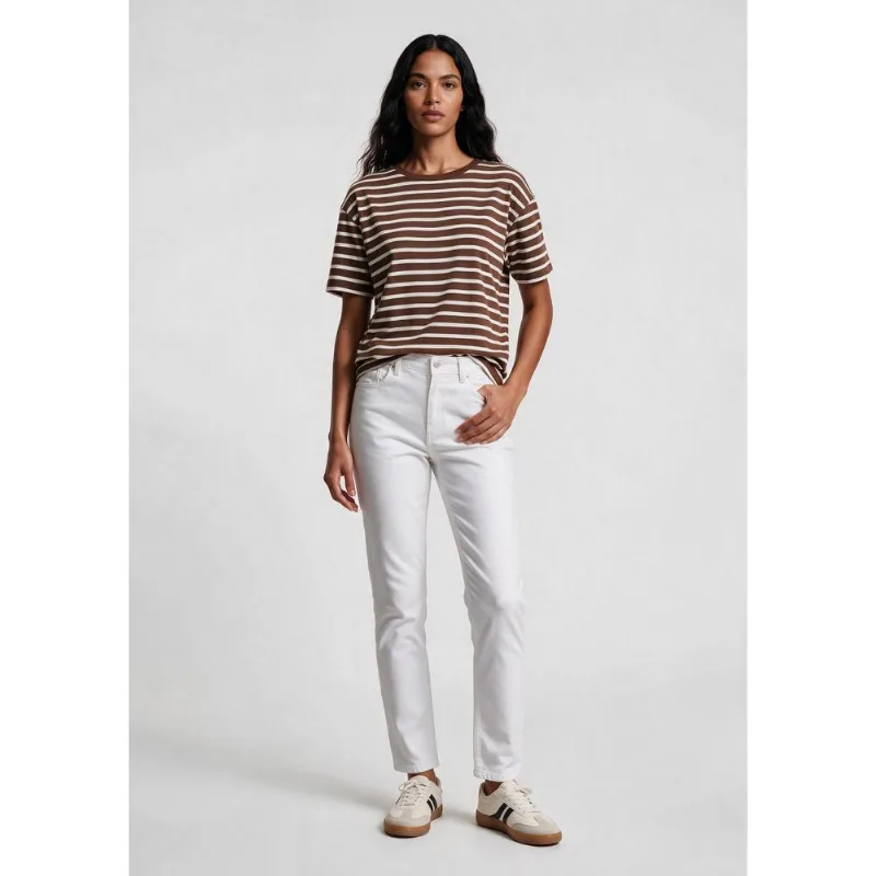 Camiseta Feminina Fio Tinto Listrada - Marrom P