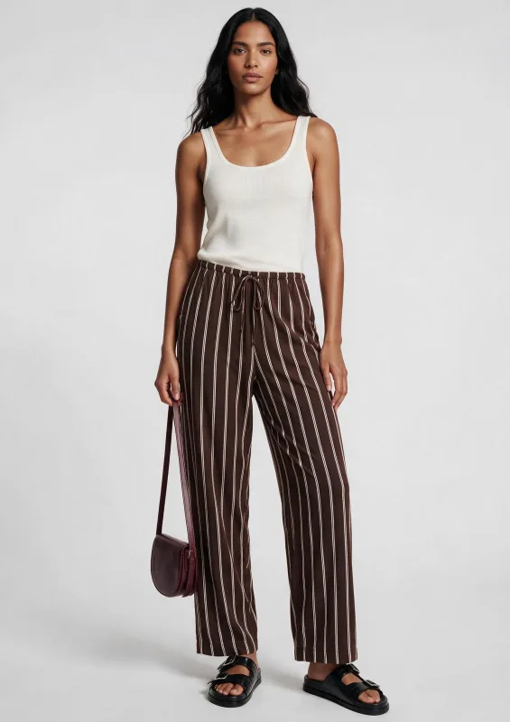 Calça Feminina Listrada Em Viscose Com Amarração - Marrom - Hering Adulto - Calças