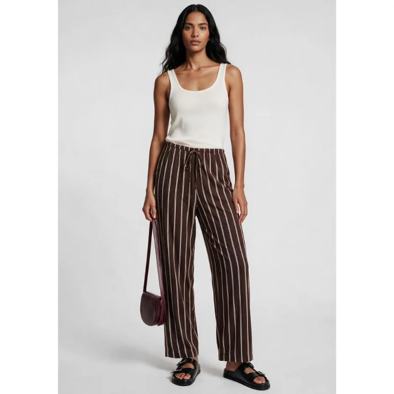 Calça Feminina Listrada Em Viscose Com Amarração - Marrom 042